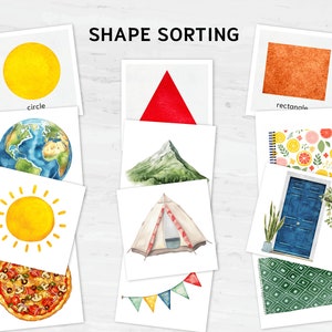 Tarjetas de clasificación de formas Montessori: conjunto de actividades de reconocimiento y combinación de 7 formas para niños pequeños