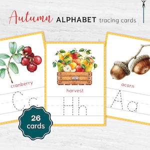 Cartes de calque de l'alphabet d'automne – Ensemble d'activités d'apprentissage des lettres sur le thème de l'automne à imprimer pour les tout-petits