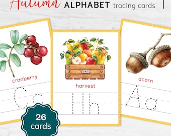 Fall Alphabet Tracing Cards – Printable Autumn Themed Letter Learning Activity Set for Toddlers