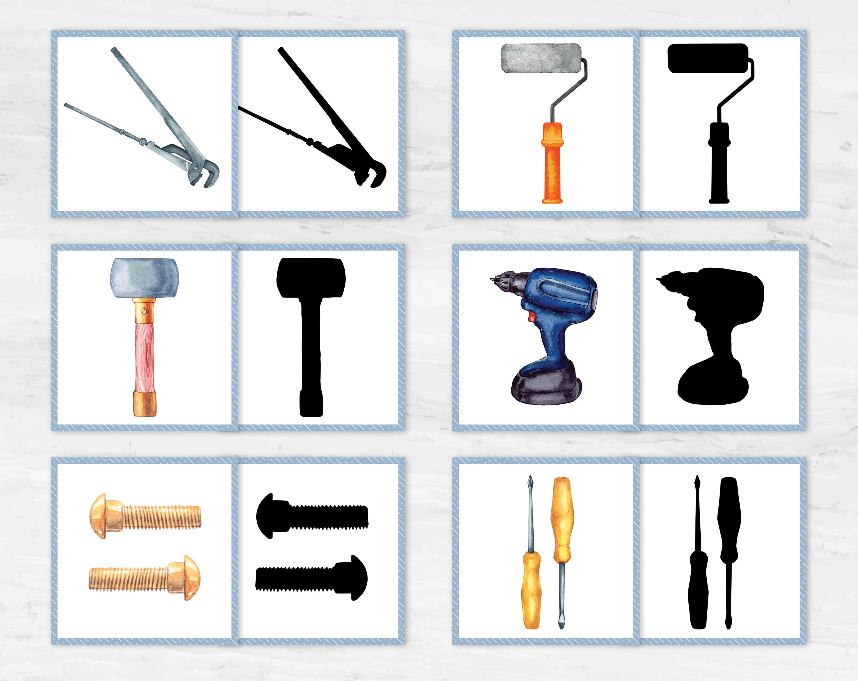 Tools Shadow Matching Cards - Little Builder's Match Activity ...