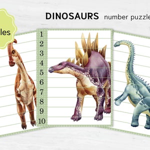 Dinosaur Number Sequence Printable Puzzle. Montessori Preschool Math Activity for Kindergarten and Homeschool Resource