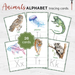 Tarjetas de seguimiento del alfabeto de animales: actividad imprimible de aprendizaje de letras para niños pequeños