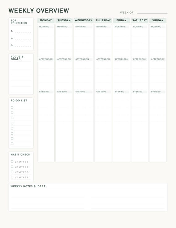 ADHD Weekly Planner, Evening Time Block Schedule, Working Professionals (PDF Download)