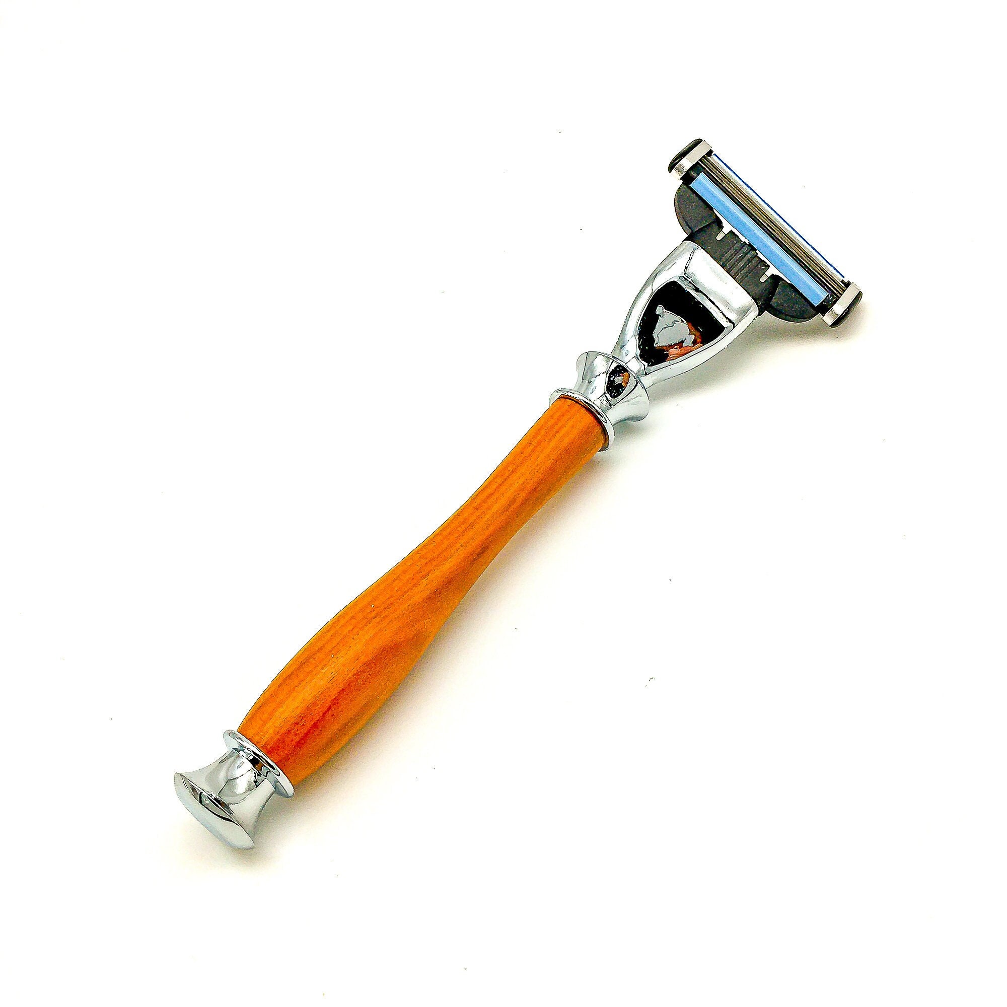Rasoirs Mach 3 - Red heart - Rasoir bois - Gillette - 3 lames - Fait main - Métal chromé - Bois - rasage - rasoir