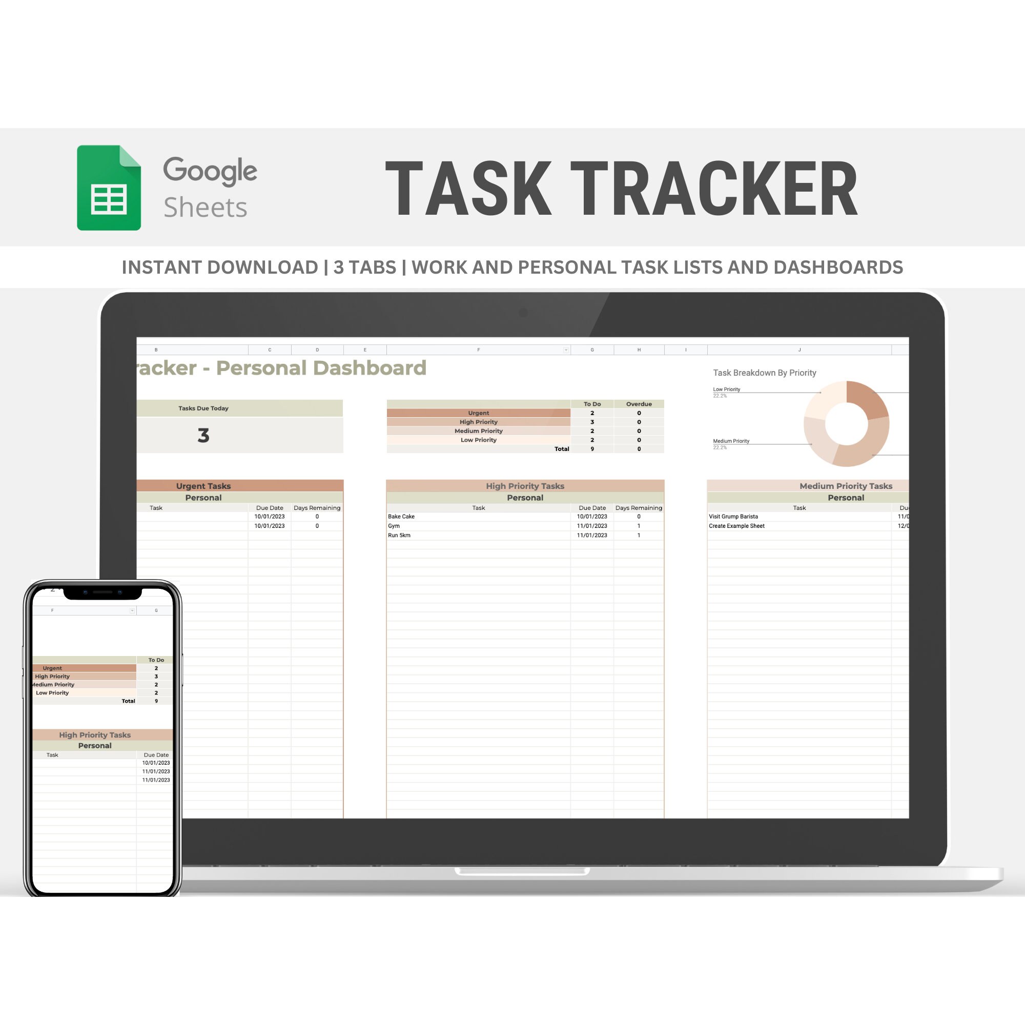 Task Tracker Google Sheets Instant Download Neutral Theme Dashboards ...