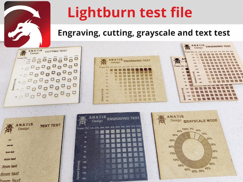 Laser Test Files, Lightburn, Material Test Card, Cutting, Engraving
