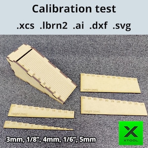 Calibration test + laser calibration, Laser ramp test, Laser calibration tool, Digital files, Focus tool, SVG file