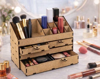 Almacenamiento de maquillaje con cajones, lápiz labial, archivo SVG, descarga digital, almacenamiento de maquillaje, archivo cortado con láser