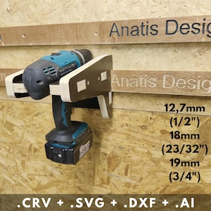 Fichier numérique CNC French Cleat, Support Visseuse French Cleat, V Carve Pro, Fichier de Découpe cnc DXF/SVG, Rangement Outils, Mural bois