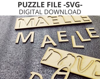 Nombre del rompecabezas, Archivo SVG, Descarga digital, Glowforge, Xtool, DXF, AI, Lightburn