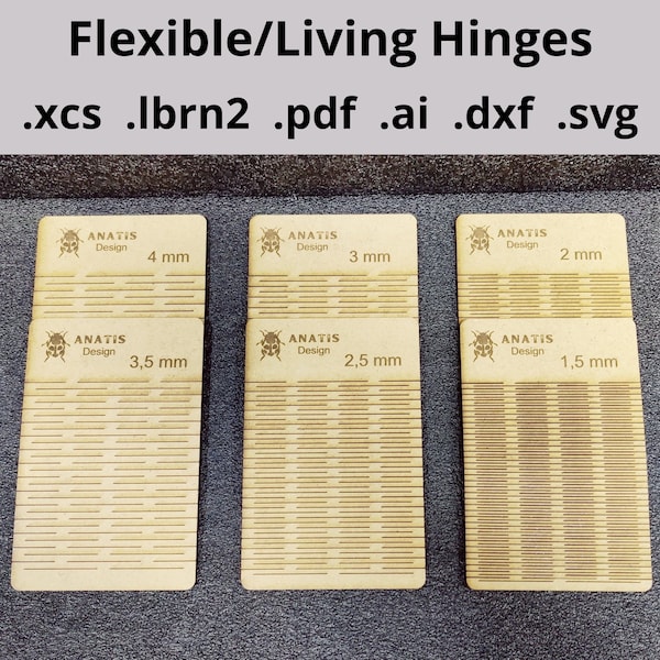 Soft Hinges, SVG DXF Ai Laser Cut Files, Flexible Hinge Files, Soft Hinges SVG File 6 Sizes, Xtool