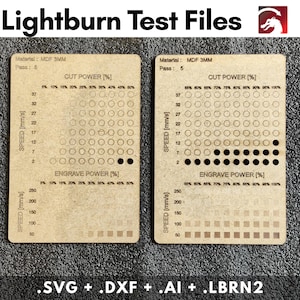 Fichier de test Lightburn, Fichier découpe laser SVG, Carte de test des matériaux, Test de gravure, Essai de grille, DXF, Étalonnage laser