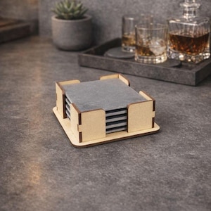 Caddy for slate glass top, coaster storage 10cm x 10cm (4in), SVG file, digital download, SVG, DXF, AI, lightburn