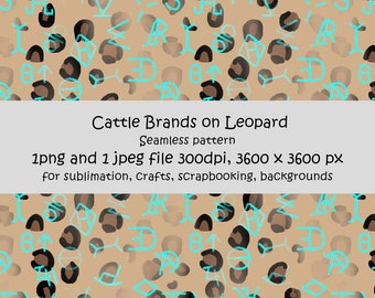 Cattle Brands on Leopard, seamless pattern.