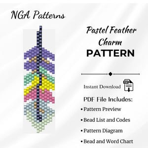 Pastel Feather Charm Bead Pattern, PDF Digital Download Pattern, Brick Stitch Pattern, Peyote Pattern, Beadwork