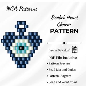 Patrón de dije de corazón con cuentas, punto peyote y ladrillo, cuentas Miyuki Delica, patrón PDF de dije de cuentas, bricolaje