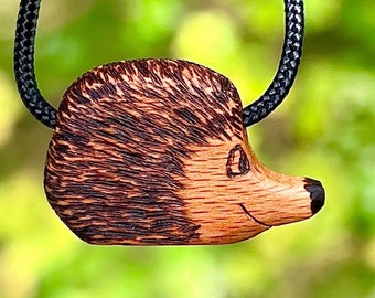 Hedgehog Amulet Handmade Unique Hedgehog Pendant Hedgehogs Wooden Jewelry Chain Keychain Lucky Charm Carved Carving