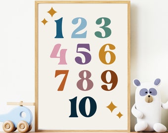 Rainbow Numbers Wall Art, Digital Print, PRINTABLE Numbers Wall Art, Nursery Wall Art, Educational Wall Art, Classroom Art