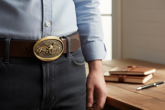 American Eagle “United We Stand” Solid Brass Belt… - image 3