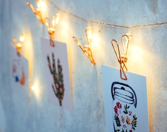 Fotolichterkette mit Klammern in roségold