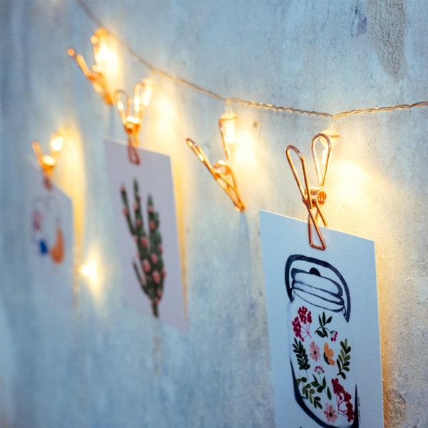 Photo light chain with clips in rose gold