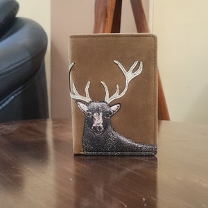 Portefeuille à trois volets en cuir pleine fleur de cerf pour homme, appliqué, RFID, personnalisé, anniversaire, Saint-Valentin, petit ami, cadeau papa, portefeuille cadeau homme,