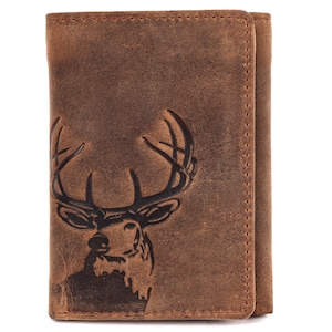 Cadeau pour la Saint-Valentin • Portefeuille à trois volets cerf • Portefeuille en cuir pour homme • Portefeuille à trois volets • Portefeuille personnalisé • Cadeau chasseur de cerfs • Cadeau d'anniversaire