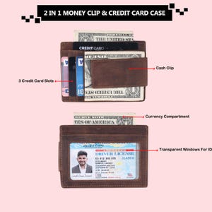 Portefeuille magnétique pour tous en cuir, poche frontale magnétique, Portefeuille en cuir personnalisé avec pince à billets, Portefeuille mince et minimaliste, Pince à billets cadeau