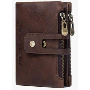 Portefeuille pour homme en cuir pleine fleur - Blocage RFID, 14 emplacements pour cartes, fenêtre d'identification, monogramme personnalisé - Cadeau pour papa, mari, petit ami