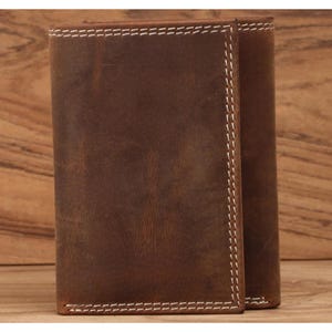 Portefeuille personnalisé à trois volets en cuir pleine fleur pour homme - Blocage RFID, monogramme gravé - Parfait pour Noël, papa, petit ami, cadeau d'anniversaire