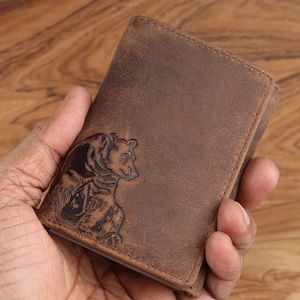 Ours à trois volets, portefeuille à trois volets en cuir pleine fleur, RFID, portefeuille personnalisé, portefeuille pour homme, cadeau Saint-Valentin homme, cadeau petit ami, cadeau pour papa