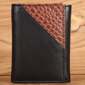 Portefeuille noir à trois volets en mousse véritable en nappa pour homme, blocage RFID, cadeau pour la Saint-Valentin, cadeau pour papa, cadeau pour petit ami, cadeau pour lui