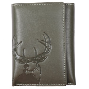 Portefeuille cerf, 3 volets en cuir pleine fleur, blocage RFID, monogramme personnalisé, anniversaire, Saint-Valentin, petit ami, cadeau papa, portefeuille cadeau homme