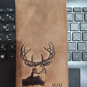 Cartera plegable personalizada de ciervo, cartera alta, cartera rodeo, cartera plegable de cuero para hombre, cartera de ciervo, Navidad, regalo para papá, regalos para él