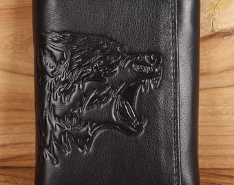 Wild Wolf Trifold Wallet,Men's Leather Wallet,Tri-fold Personalized Wallet,Leather Wallet,Brown Wallet,Anniversary Gift,Gift for Him