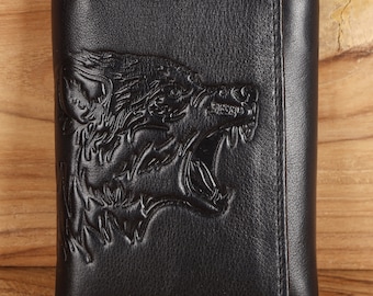 Wild Wolf Trifold Wallet,Men's Leather Wallet,Tri-fold Personalized Wallet,Leather Wallet,Brown Wallet,Anniversary Gift,Gift for Him