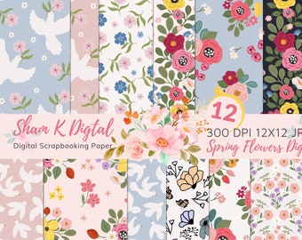 Vintage Roses Paper, Flowers Digital Paper,  Pink Roses scrapbook, Floral digital paper, Spring Digital. Commercial use.