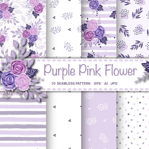 Purple digital paper. scrapbooking pages. Purple Roses scrapbook, Floral digital paper, Lilac digital flowers, background. Commercial use.