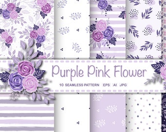 Purple digital paper. scrapbooking pages. Purple Roses scrapbook, Floral digital paper, Lilac digital flowers, background. Commercial use.