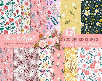 Spring Flower Digital, Pastel Floral digital paper, Flowers background. Commercial use.