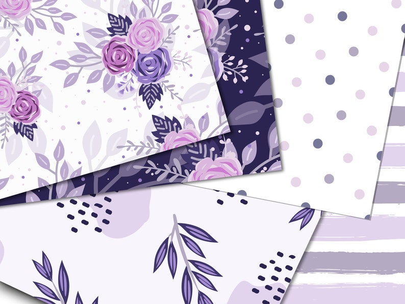 Purple digital paper. scrapbooking pages. Purple Roses scrapbook, Floral digital paper, Lilac digital flowers, background. Commercial use. image 4