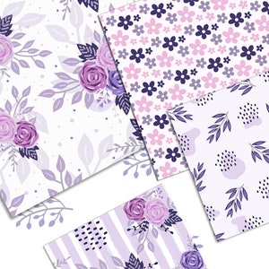 Purple digital paper. scrapbooking pages. Purple Roses scrapbook, Floral digital paper, Lilac digital flowers, background. Commercial use. image 2