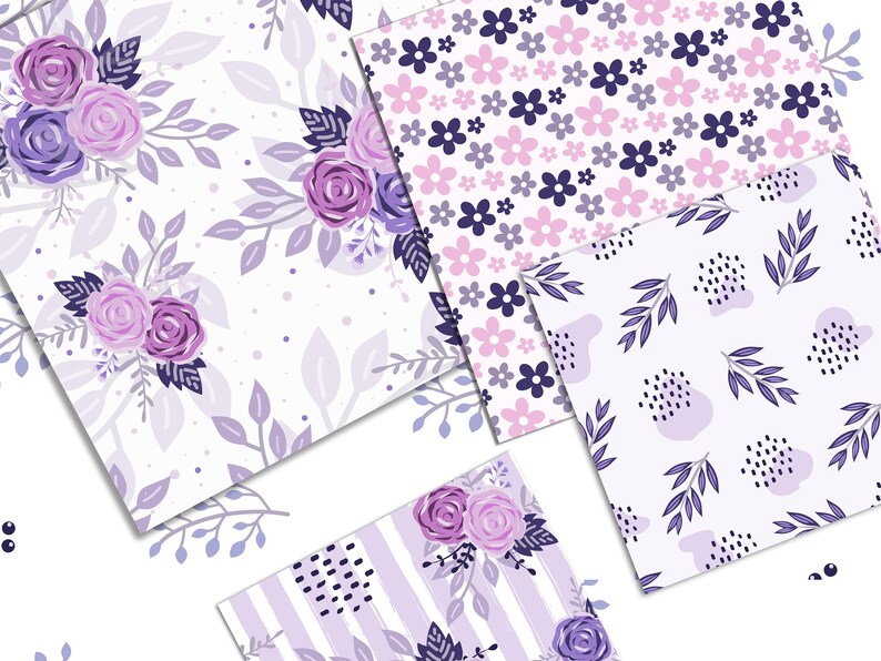 Purple digital paper. scrapbooking pages. Purple Roses scrapbook, Floral digital paper, Lilac digital flowers, background. Commercial use. image 2