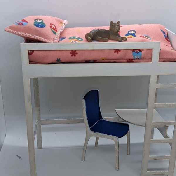 1:12 scale dolls house high sleeper bed kit with desk and chair