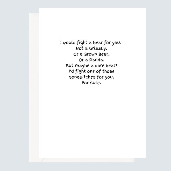 Fight a Bear For You | Funny Greeting Card for a Friend | 5x7 | Handmade |  Blank Inside | Support for a Friend