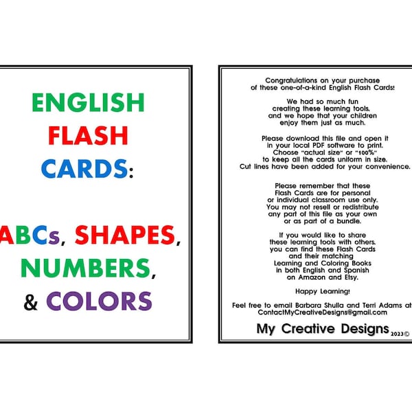 English Flash Cards: ABCs, Shapes, Numbers, & Colors - Educational, Preschool, Early Learning, Alphabet, Letter and Word-Picture Recognition