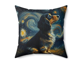 Throw Pillow Cover Cushion Set | Dachshund Dog 2 Starry Night | Dog Pet Lover GIft | Spun Polyester Square