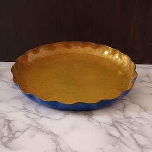 Vintage Copper Enamel Plate, Artist made Plate, Pie Crust Design, Art Deco Plate. MCM. Rare Find!