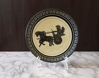 Vintage Mid Century Hand Painted Made in Greece Terra-Cotta Greco Roman Charger Art Deco Plate. MCM. Rare Find!