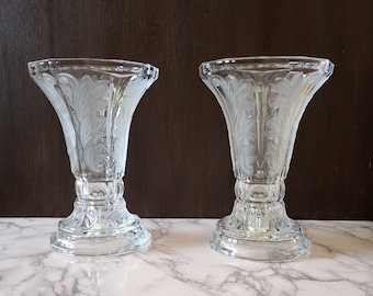 Vintage Tall Etched Leaves Candlestick or Footed Vase, Reversible, collector's item. MCM. Rare Find! 2 Available.